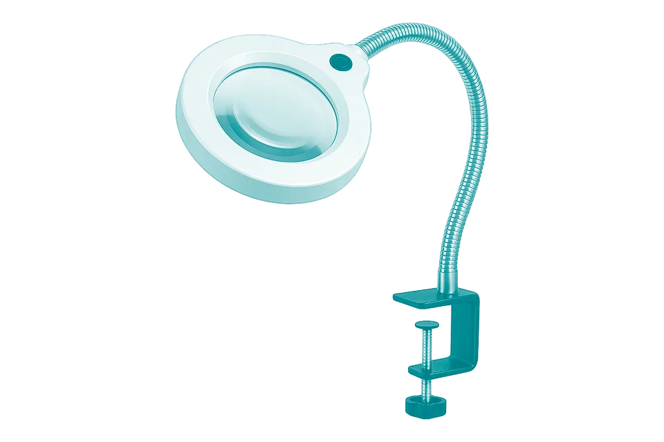 LED magnifying glass for visual examinations